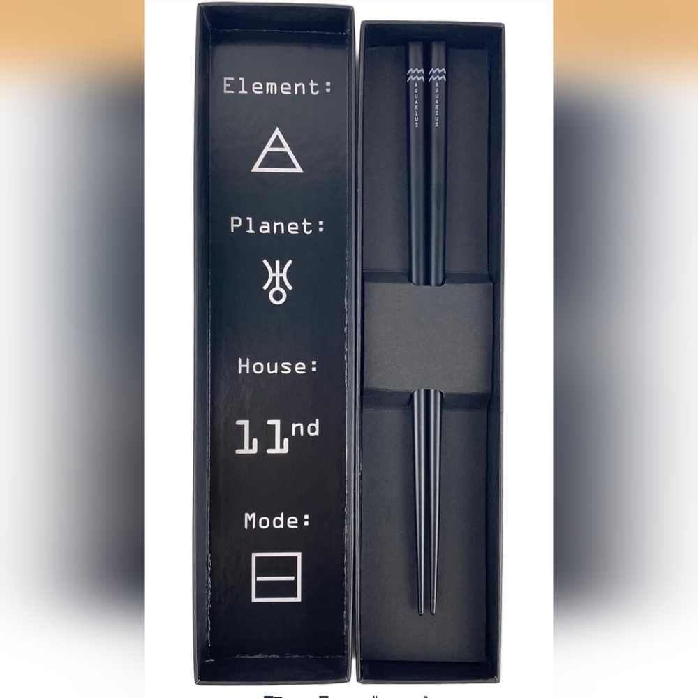 AstroHashi Aquarius Zodiac Chopsticks Black Laser Printed Astrology Gift Set